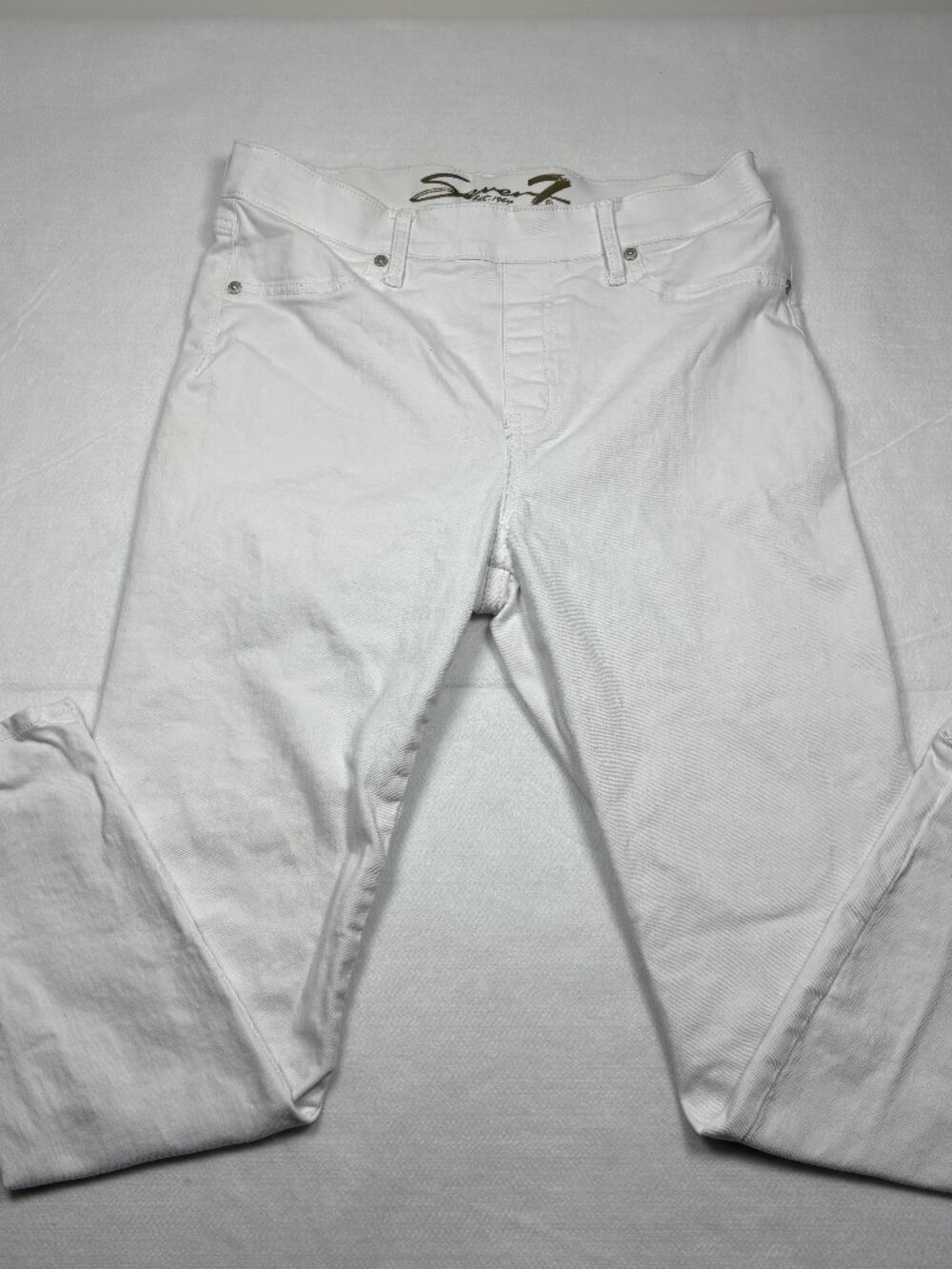 Seven7 White Denim Jeans High Rise Seamless Pull On Skinny Classic Coastal M
